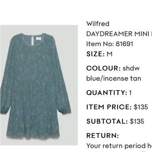 Aritzia Wilfred daydreamer mini green floral (shadow blue/incense tan) size M